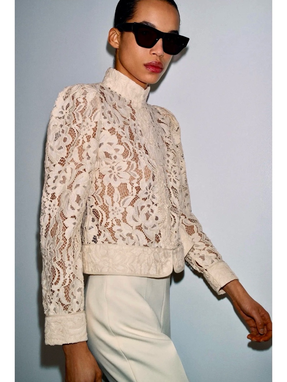 Zara Very Pale Pink Lace Blazer Jacket